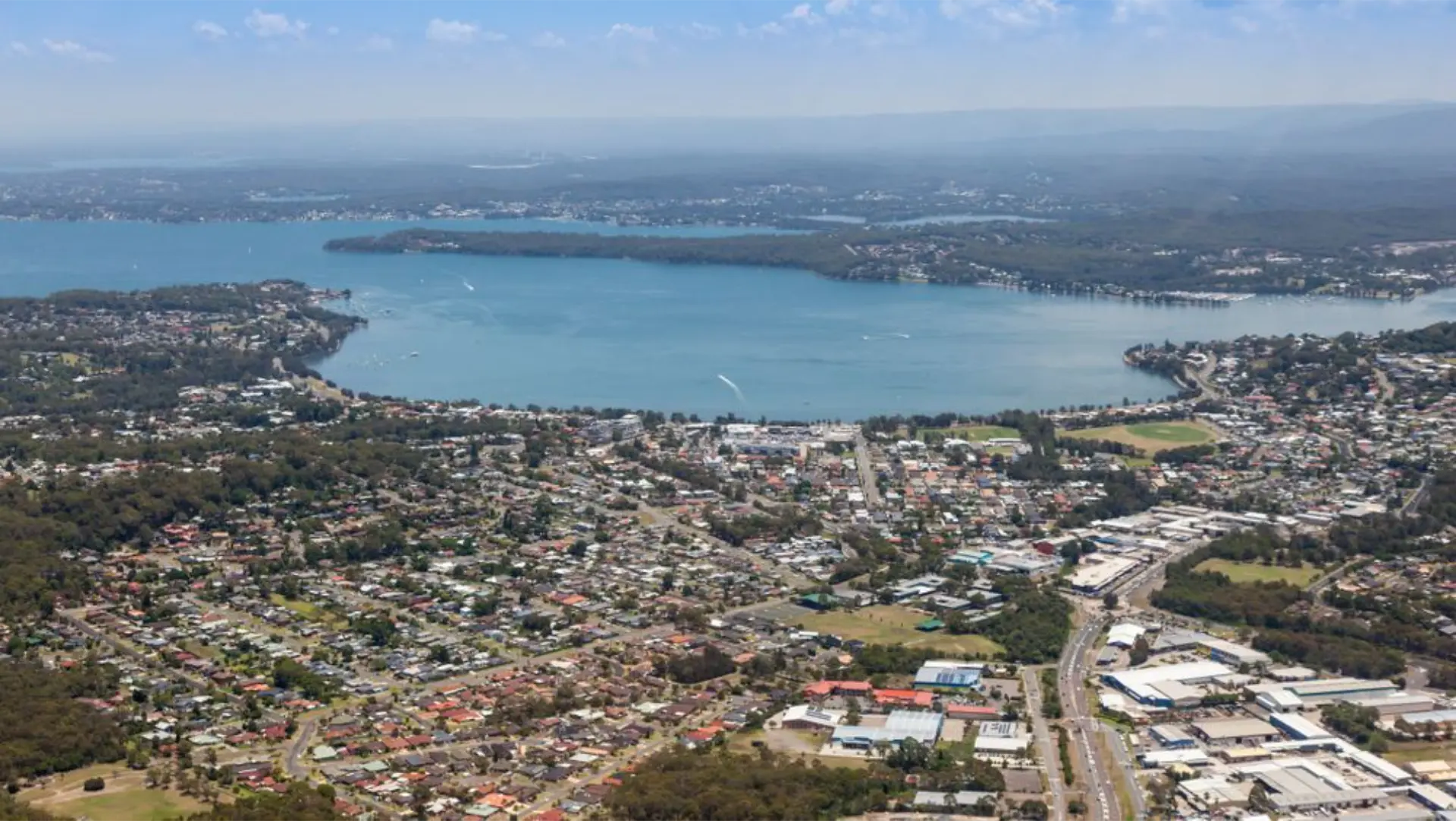 Aerial view of Lake Macquarie, Hunter Valley